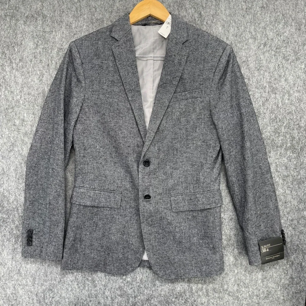 Banana Republic Blazer Mens 38R Slim Fit Gray Textured Blazer Sport Coat New